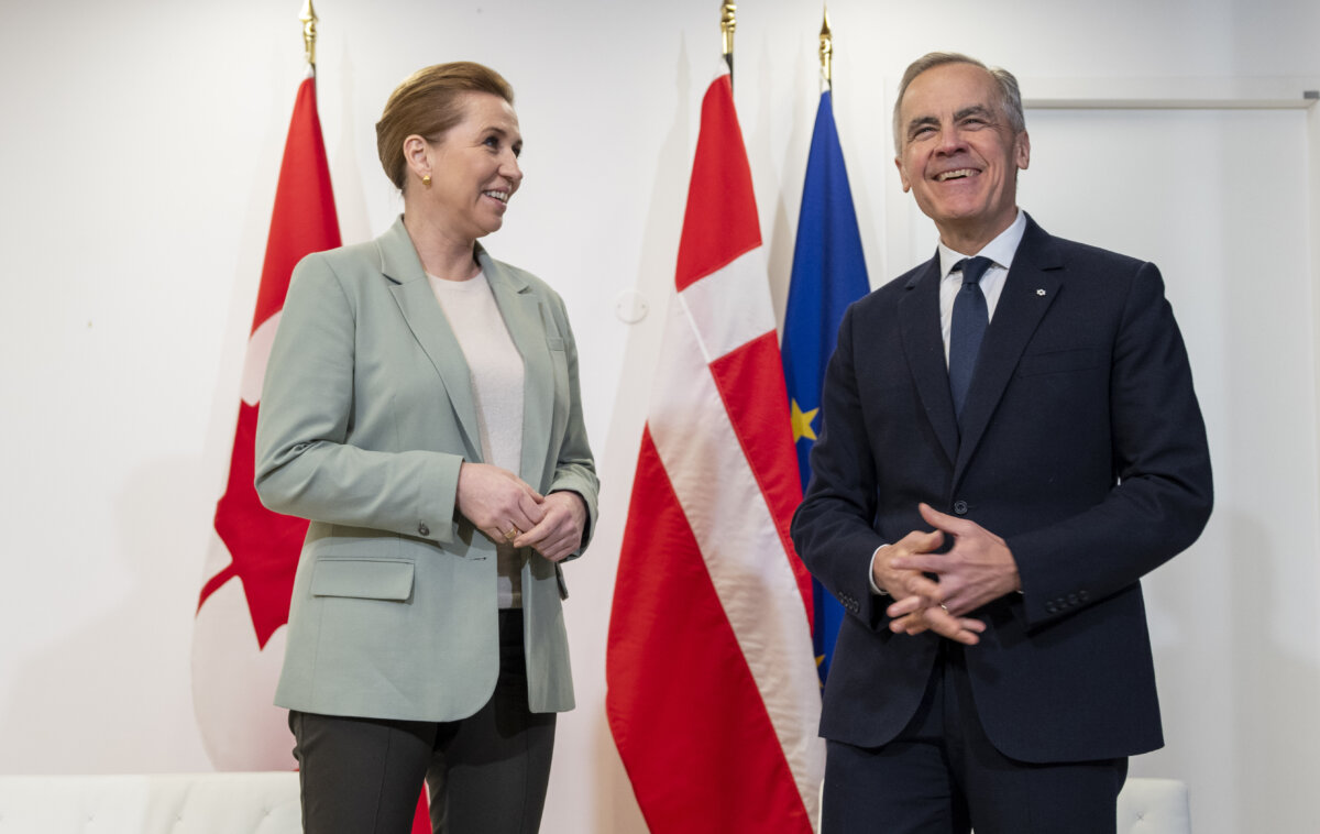 Prime Minister Mark Carney (R) takes part in a bilateral meeting with Prime Minister of Denmark Mette Frederiksen at the Canadian Embassy in Paris, France, on Jan. 6, 2026. (The Canadian Press/Christinne Muschi)