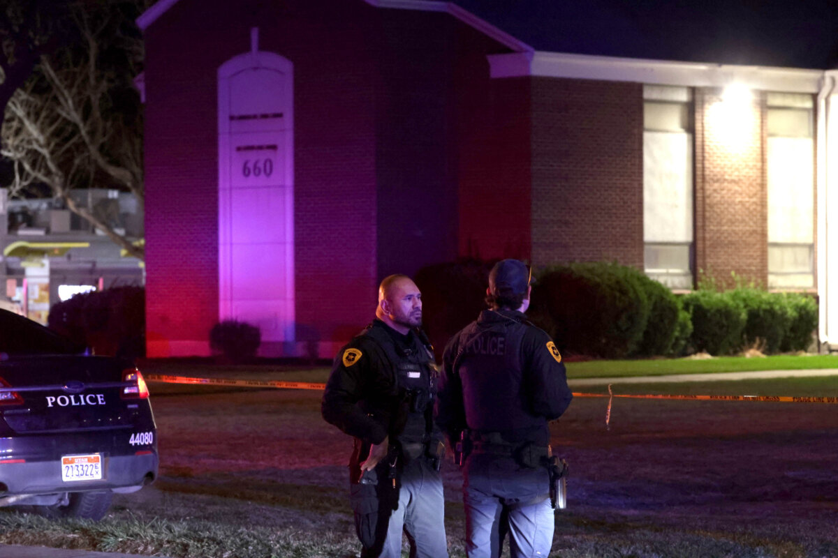Police respond to a fatal shooting in a parking lot of The Church of Jesus Christ of Latter-day Saints in Salt Lake City on Jan. 7, 2025. (Laura Seitz/The Deseret News via AP)