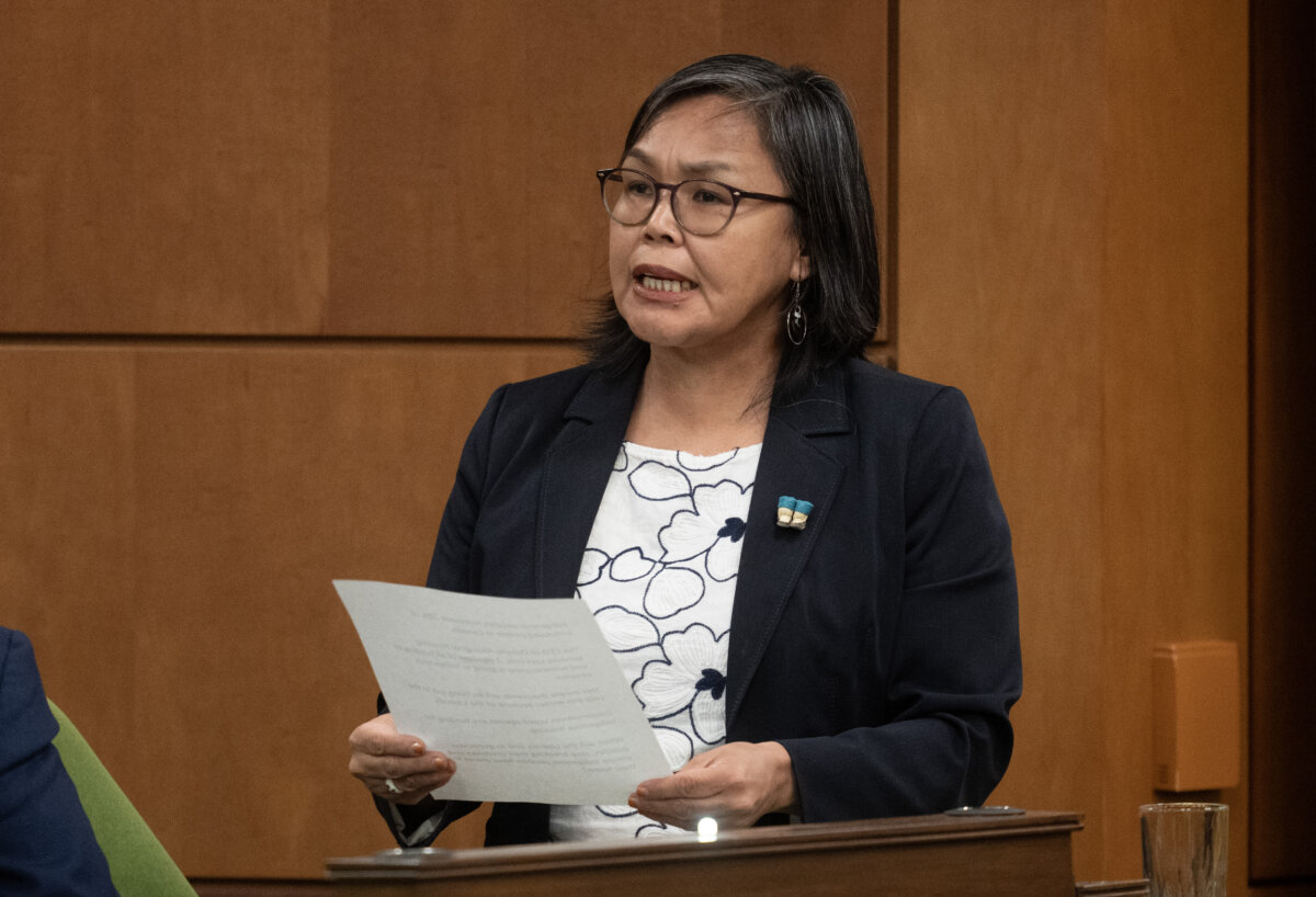 NDP MP for Nunavut Lori Idlout rises during Question Period in Ottawa on Sept. 20, 2024. (The Canadian Press/Adrian Wyld)