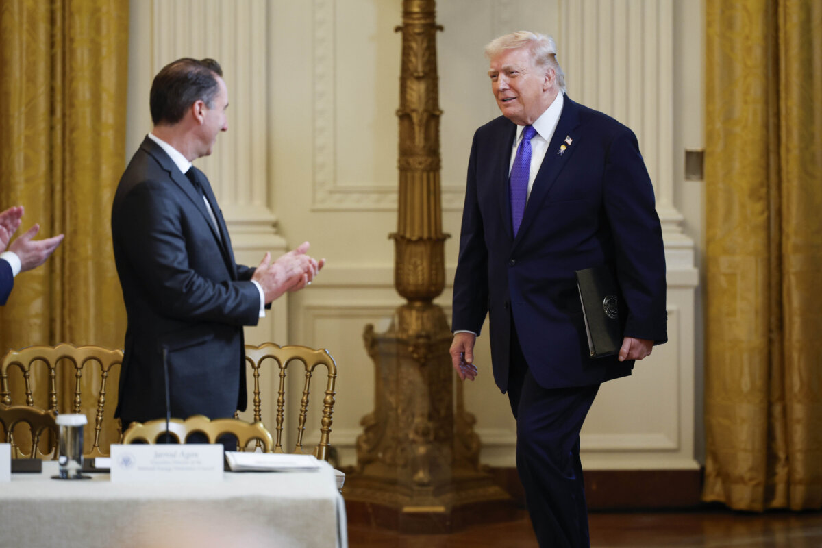 President Donald Trump arrives for a meeting with oil and gas executives in the East Room of the White House on Jan. 9, 2026. (Chip Somodevilla/Getty Images)
