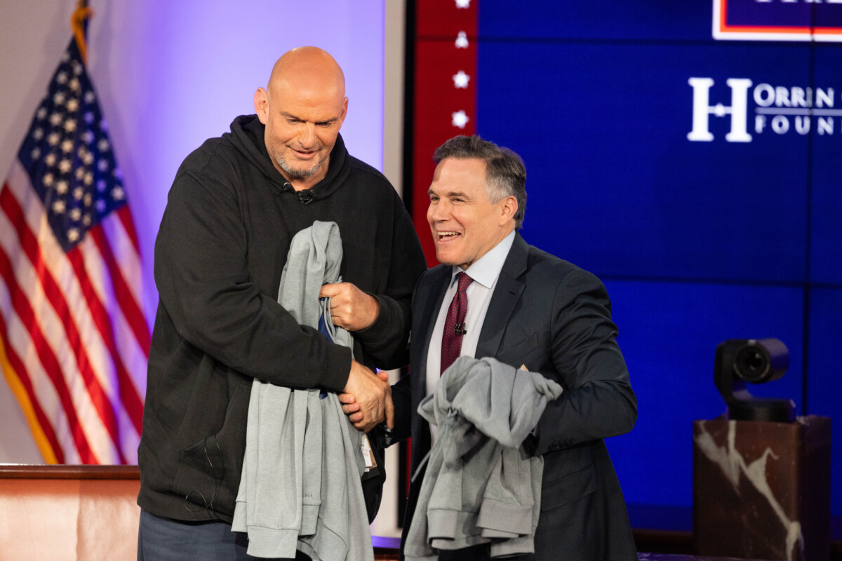 U.S. Senators John Fetterman (D-Pa.) and David McCormick (R-Pa.) shake hands after the sixth installment of The Senate Project moderated by FOX NEWS anchor Shannon Bream at the Edward M. Kennedy Institute for the U.S. , in Boston, Mass., on June 2, 2025. (Scott Eisen/Getty Images)