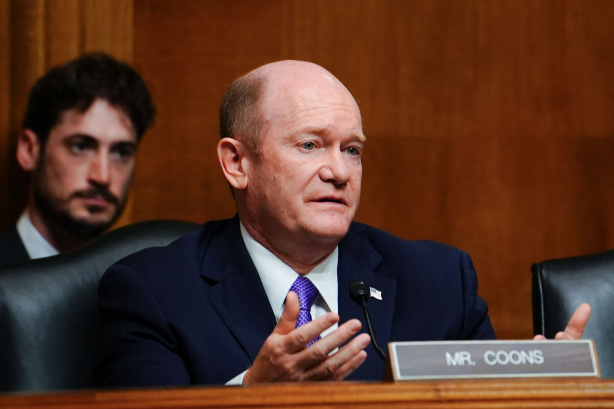 Sen. Christopher Coons (D-Del.) in Washington on Nov. 7, 2023. (Madalina Vasiliu/The Epoch Times)