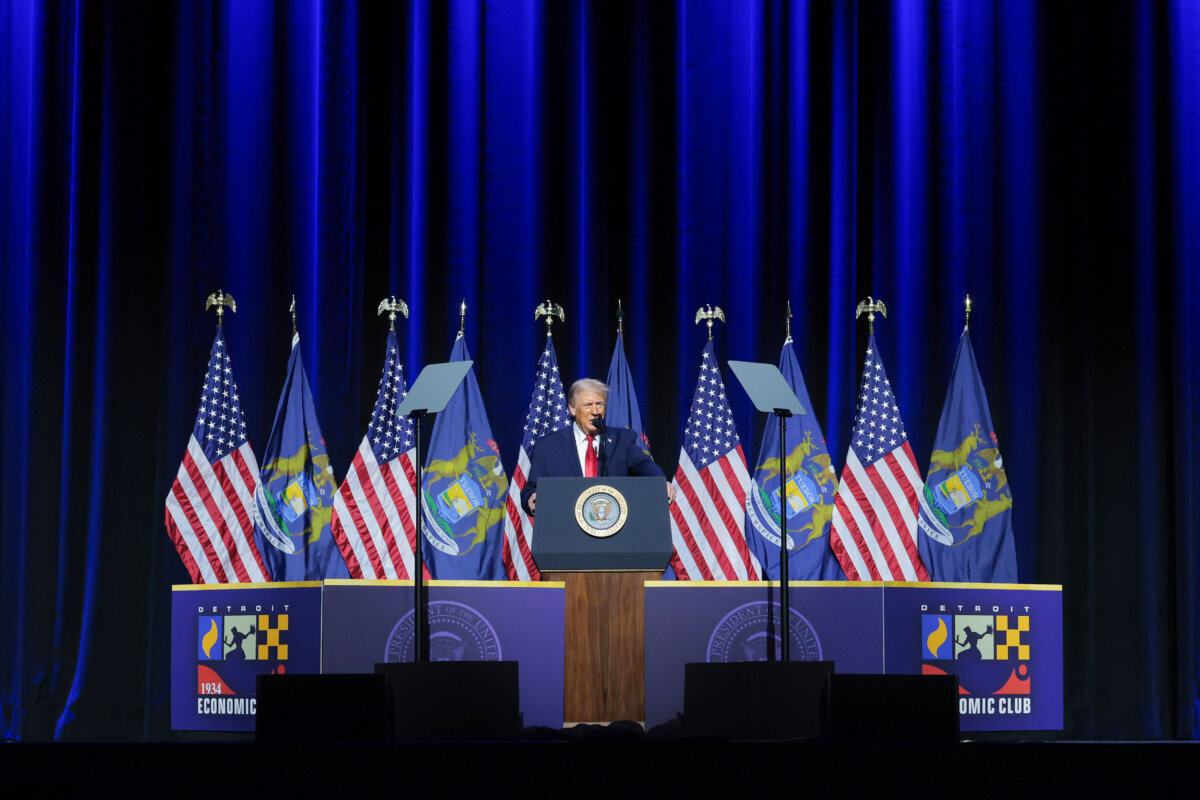 President Donald Trump delivers remarks to members of the Detroit Economic Club at the MotorCity Casino Hotel in Detroit on Jan. 13, 2026. (Anna Moneymaker/Getty Images)