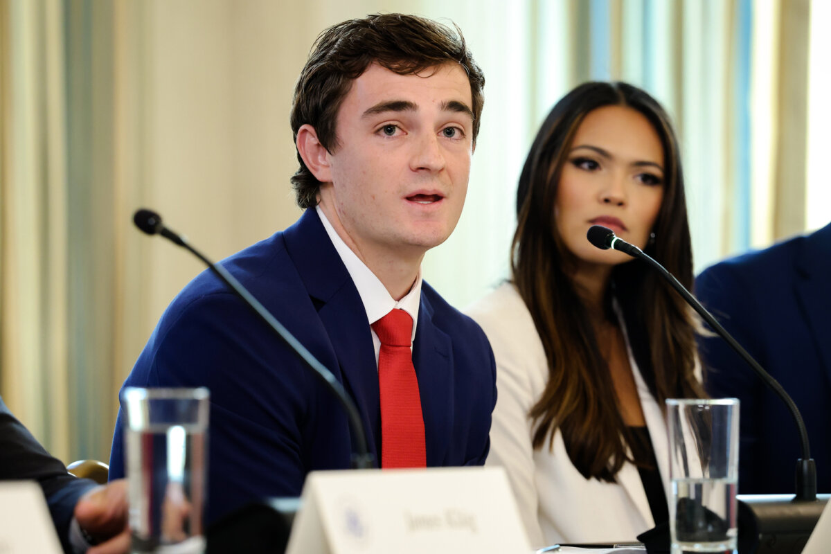 Independent journalist Nick Shirley speaks during a roundtable discussion in the State Dining Room of the White House in Washington on Oct. 8, 2025. (Anna Moneymaker/Getty Images)