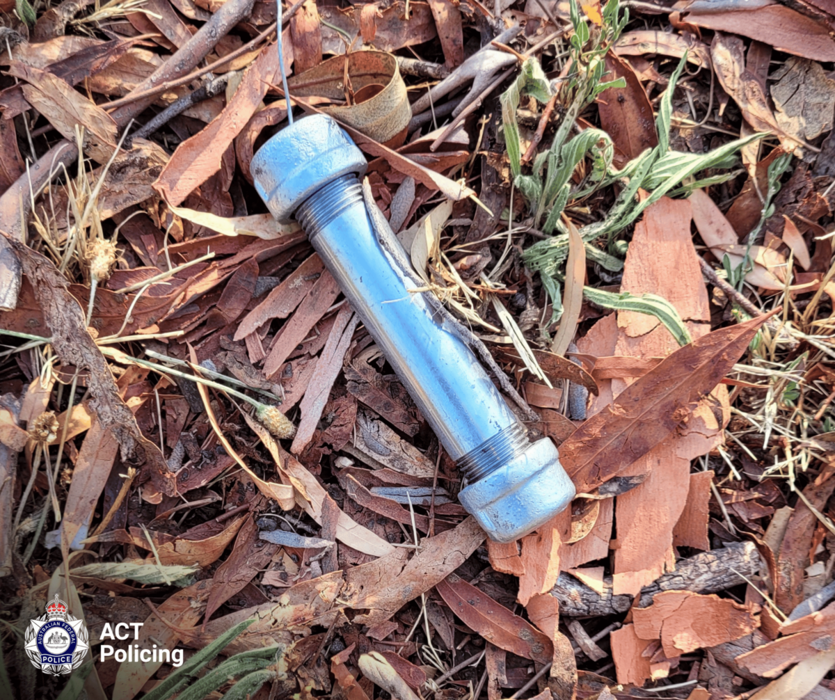 One of the pipe bombs found in Canberra. (Courtesy of ACT Policing)