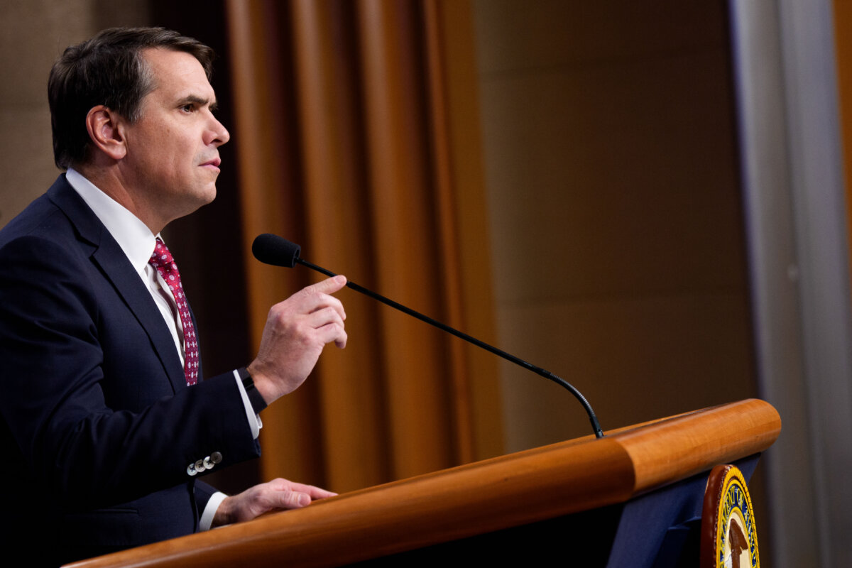 Deputy Attorney General Todd Blanche speaks at a news conference at the Justice Department in Washington, DC, on Nov. 19, 2025. (Andrew Harnik/Getty Images)