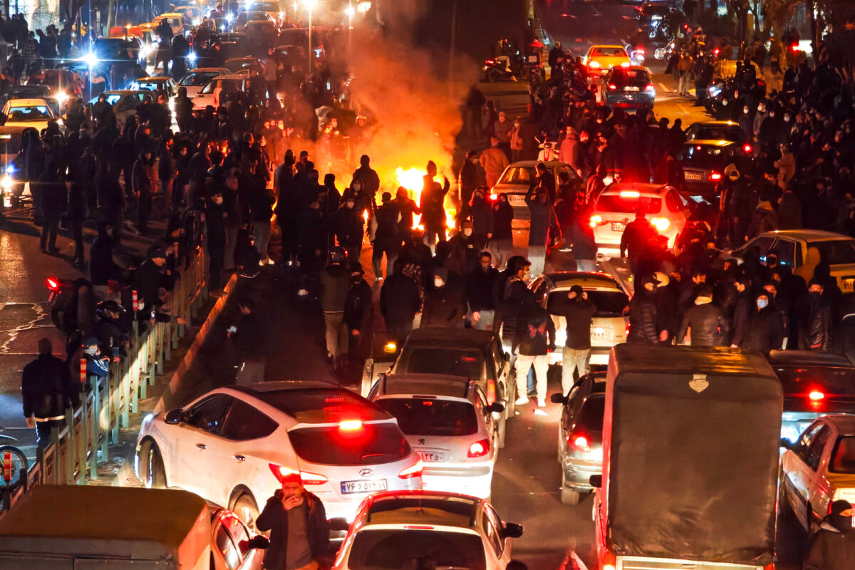 People gather during a protest in Tehran, Iran, on Jan. 8, 2026. (Anonymous/Getty Images)