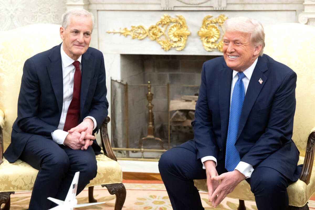 U.S. President Donald Trump holds a bilateral meeting with Prime Minister of Norway Jonas Gahr Store (L) in the Oval Office of the White House on April 24, 2025. (Saul Loeb/AFP via Getty Images)