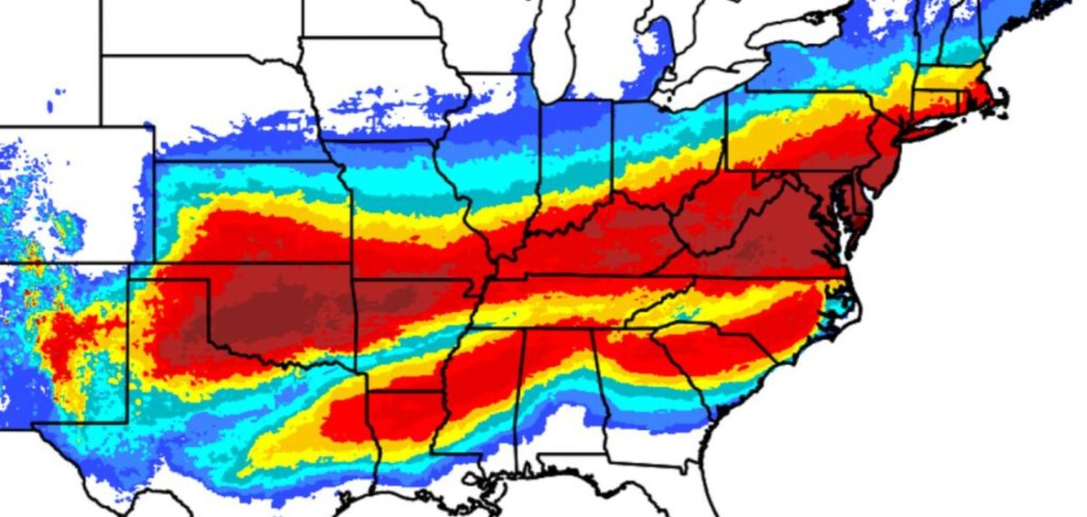 A National Weather Service map showing the risk of snowfall or ice for the winter event was released on Jan. 21, 2026. (NWS)