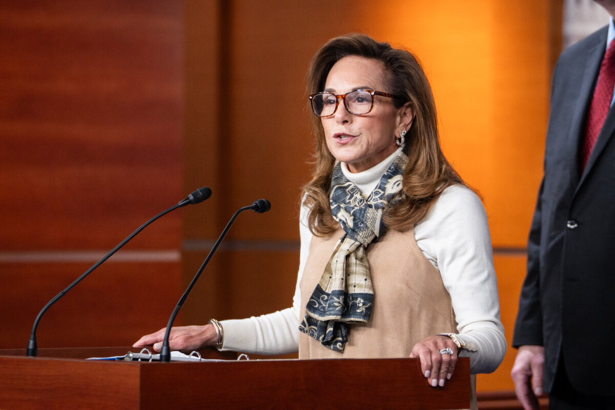 Rep. Lisa McClain (R-Mich.) speaks during a press conference on Capitol Hill in Washington on Jan. 21, 2026. (Madalina Kilroy/The Epoch Times)