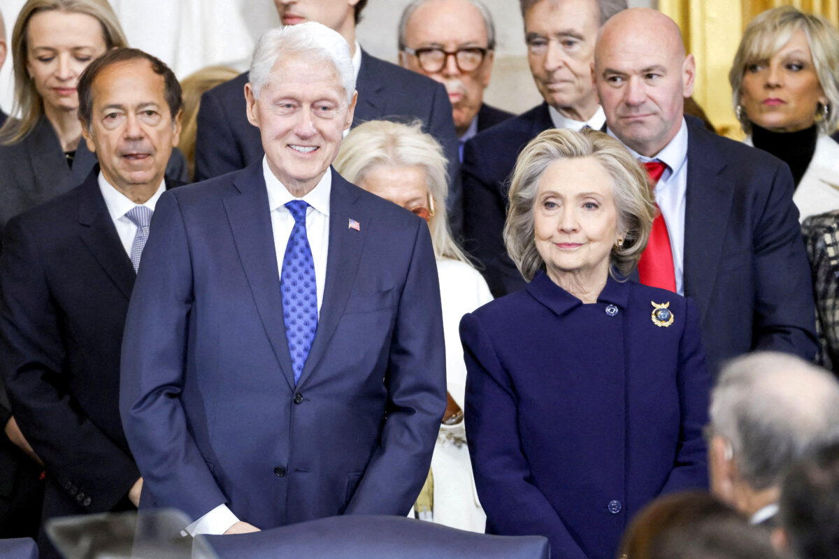 Former President Bill Clinton and former Secretary of State Hillary Clinton arrive for Donald Trump’s inauguration as the next President of the United States in the Rotunda of the United States Capitol in Washington on Jan. 20, 2025. (Shawn Thew/Pool via Reuters)