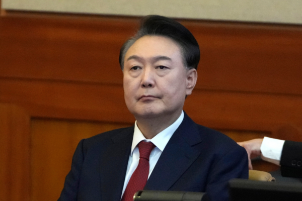 South Korea's impeached President Yoon Suk Yeol attends a hearing of his impeachment trial at the Constitutional Court in Seoul, South Korea, on Feb. 11, 2025. (Lee Jin-man/Pool/AP Photo)