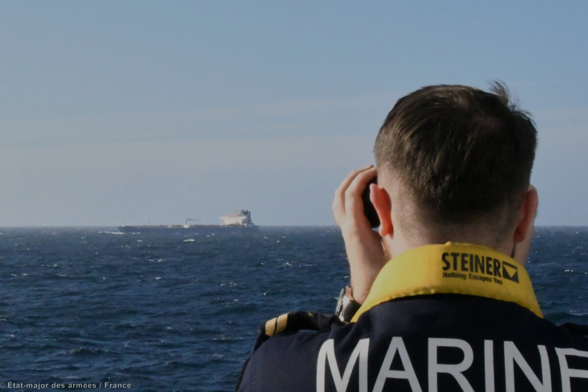 France's navy, working with intelligence provided by the UK, intercepts an oil tanker in the Mediterranean Sea on Jan. 22, 2026. (Etat-Major des Armees via AP)