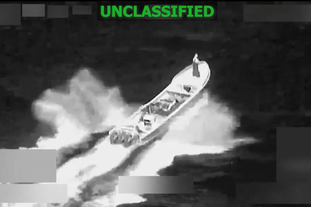 Joint Task Force Southern Spear conducts a lethal kinetic strike on a vessel operated by Designated Terrorist Organizations in international waters on Jan. 23, 2026, in a still from video. (U.S. Southern Command)