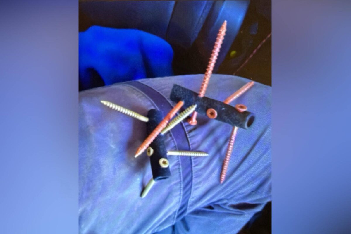 An image of caltrops, allegedly used by a protestor, shared by the Department of Homeland Security on X on Jan. 24. (DHS)