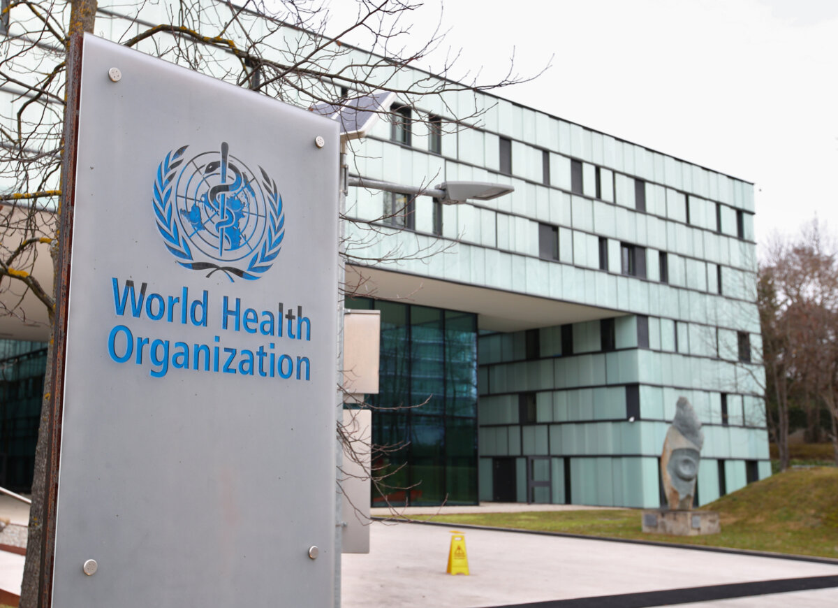 A logo is pictured outside a building of the World Health Organization in Geneva, Switzerland, on Feb. 6, 2020. (Denis Balibouse/Reuters)