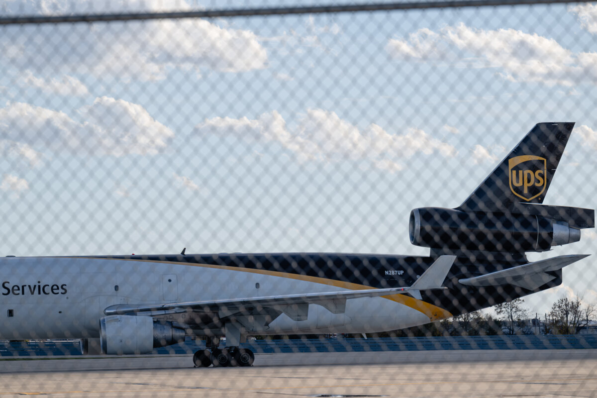 An MD-11F is seen parked at the UPS North Maintenance Hangar, Nov. 8, 2025, in Louisville, Ky. (Jon Cherry/AP Photo)