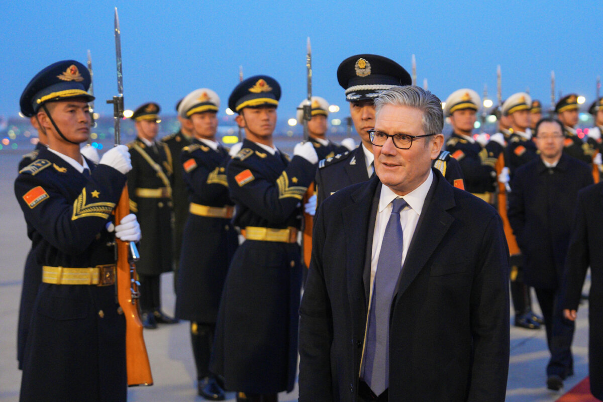 British Prime Minister Keir Starmer arrives for a three-day visit in Beijing on Jan. 28, 2026. (Carl Court/PA Wire)