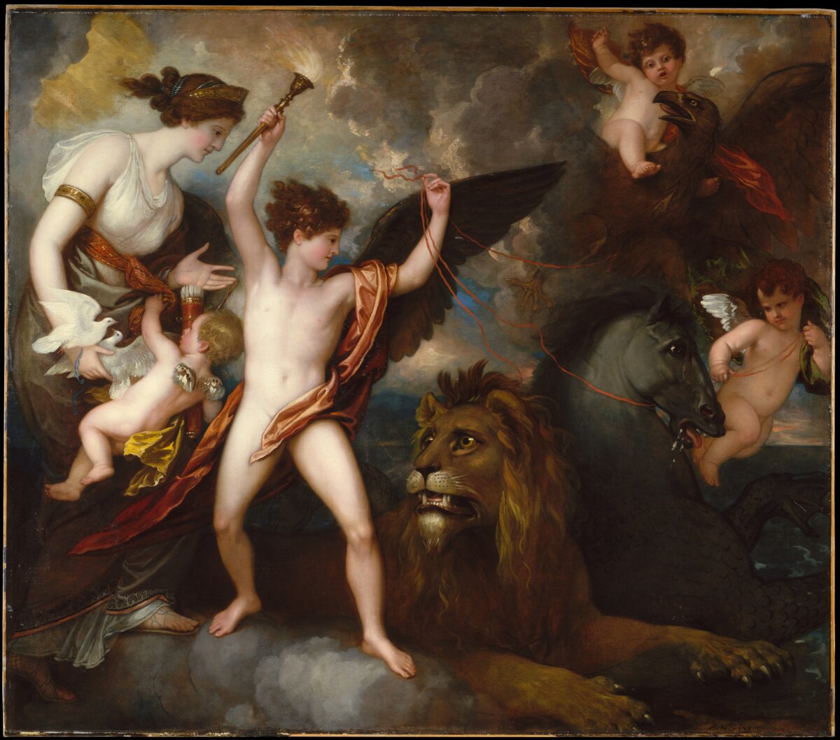 “Omnia Vincit Amor, or The Power of Love in the Three Elements,” 1809, by Benjamin West. Oil on canvas; 70 3/8 inches by 80 1/2 inches. Maria DeWitt Jesup Fund, 1923. Metropolitan Museum of Art, New York City. (Public Domain)