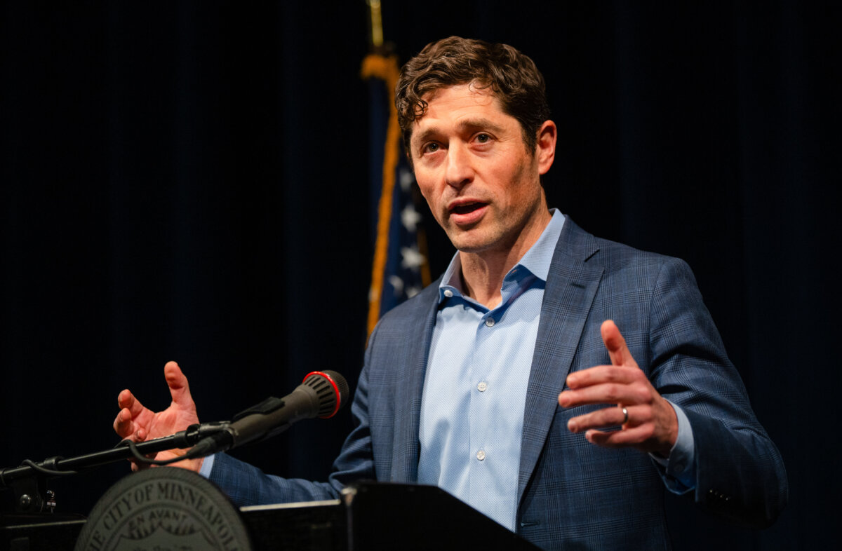 Minneapolis Mayor Jacob Frey speaks during a press conference in Minneapolis on Jan. 22, 2026. (Photo by Stephen Maturen/Getty Images)