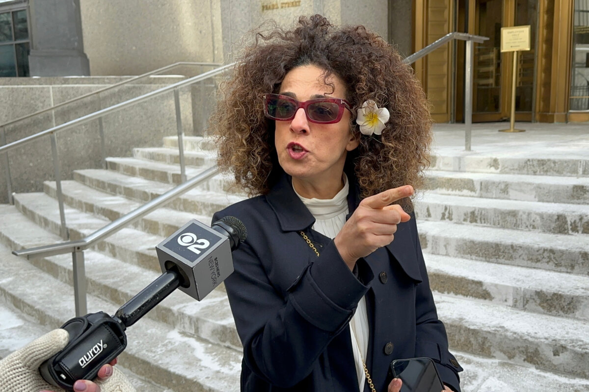 Iranian-American journalist Masih Alinejad speaks outside Manhattan federal court after the sentencing of a man who admitted to agreeing to try to kill her on behalf of the Iranian regime, in New York on Jan. 28, 2026. (Larry Neumeister/AP Photo)