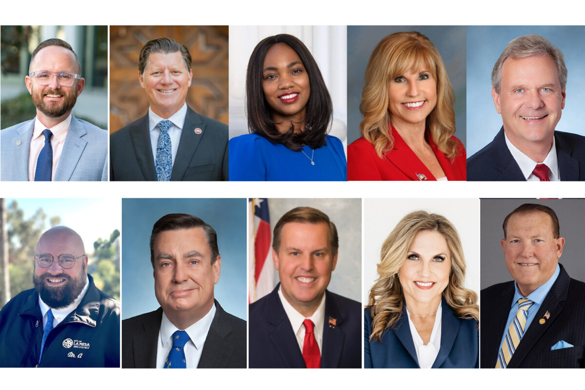 Escondido Mayor Dane White, CA Senator Brian Jones, CA Senator Akilah Weber Pierson, CA Assemblywoman Laurie Davies, County Supervisor Jim Desmond, La Mesa Mayor Mark Arapostathis, County Supervisor Joel Anderson, Chula Vista Mayor John McCann, San Marcos Mayor Rebecca Jones, Santee Mayor John Minto The Epoch Times