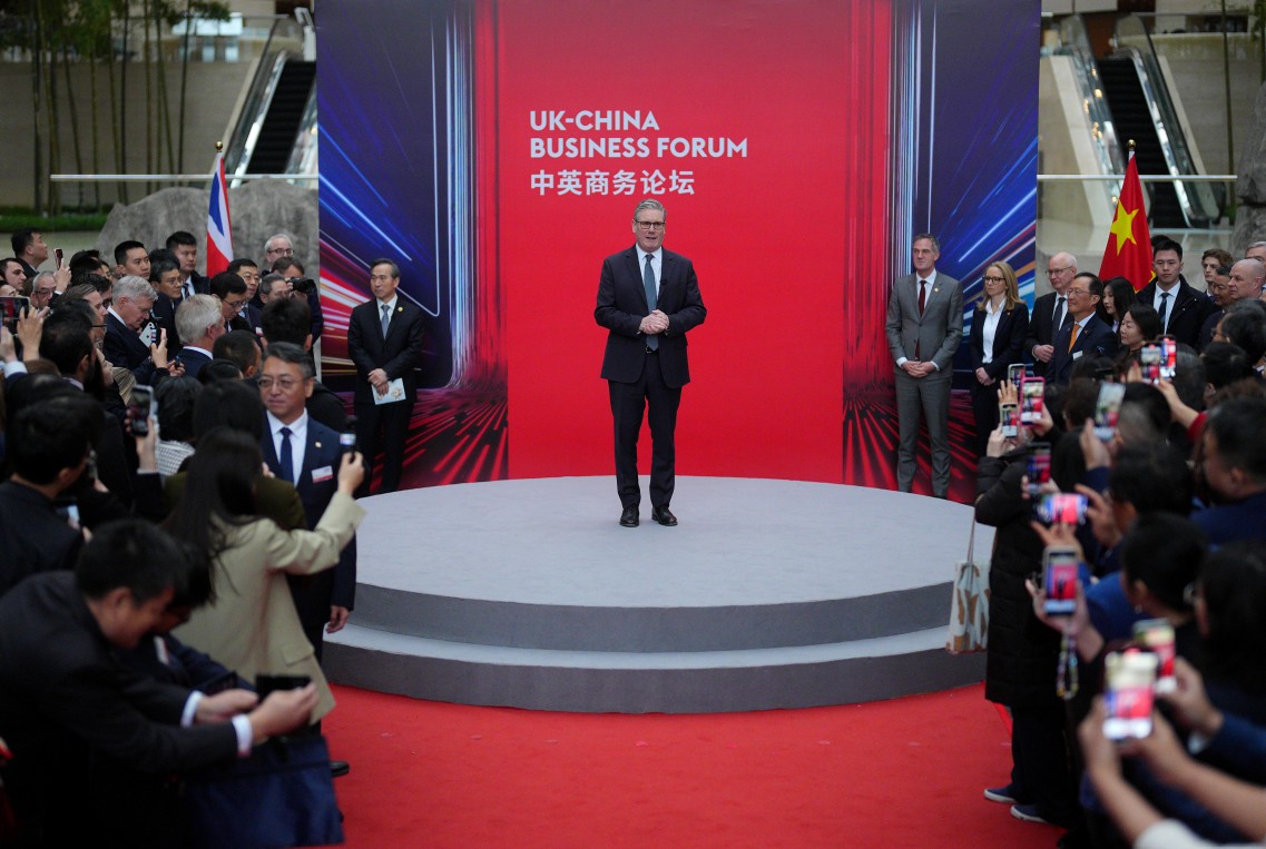 British Prime Minister Sir Keir Starmer speaks at the UK–China Business Forum at the headquarters of the Bank of China in Beijing on Jan. 30, 2026. (Carl Court/PA Media)
