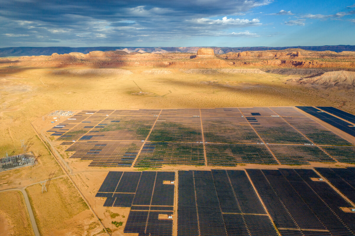 An aerial view shows the Kayenta Solar Plant in Kayenta, Ariz., on June 23, 2024. (Brandon Bell/Getty Images)