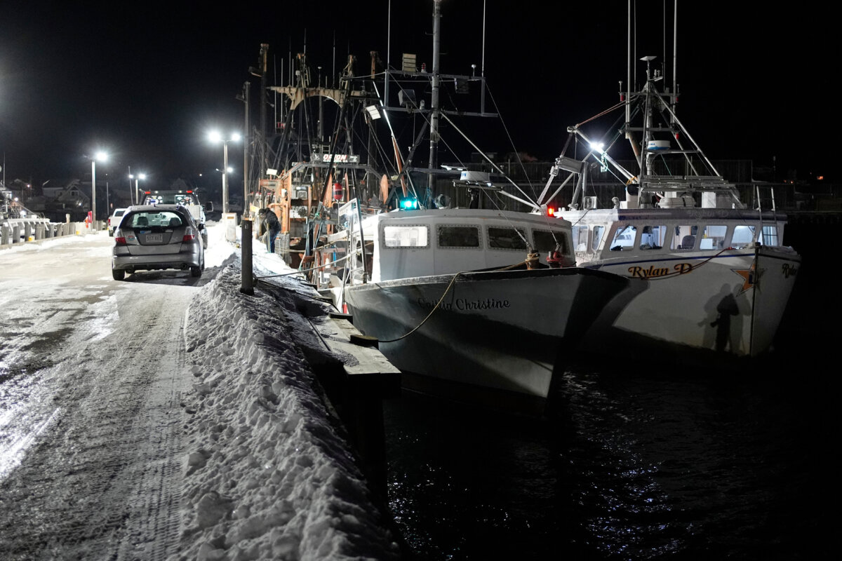 Fishing boats are tied up in Gloucester, Mass., the home port of a vessel that that went missing at sea with seven people aboard, on Jan. 30, 2026. (AP Photo/Robert F. Bukaty)