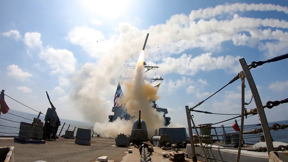 This image from video provided by U.S. Central Command shows a missile being launched from a U.S. Navy ship in support of Operation Epic Fury on Saturday, Feb. 28, 2026. (U.S. Central Command via AP)