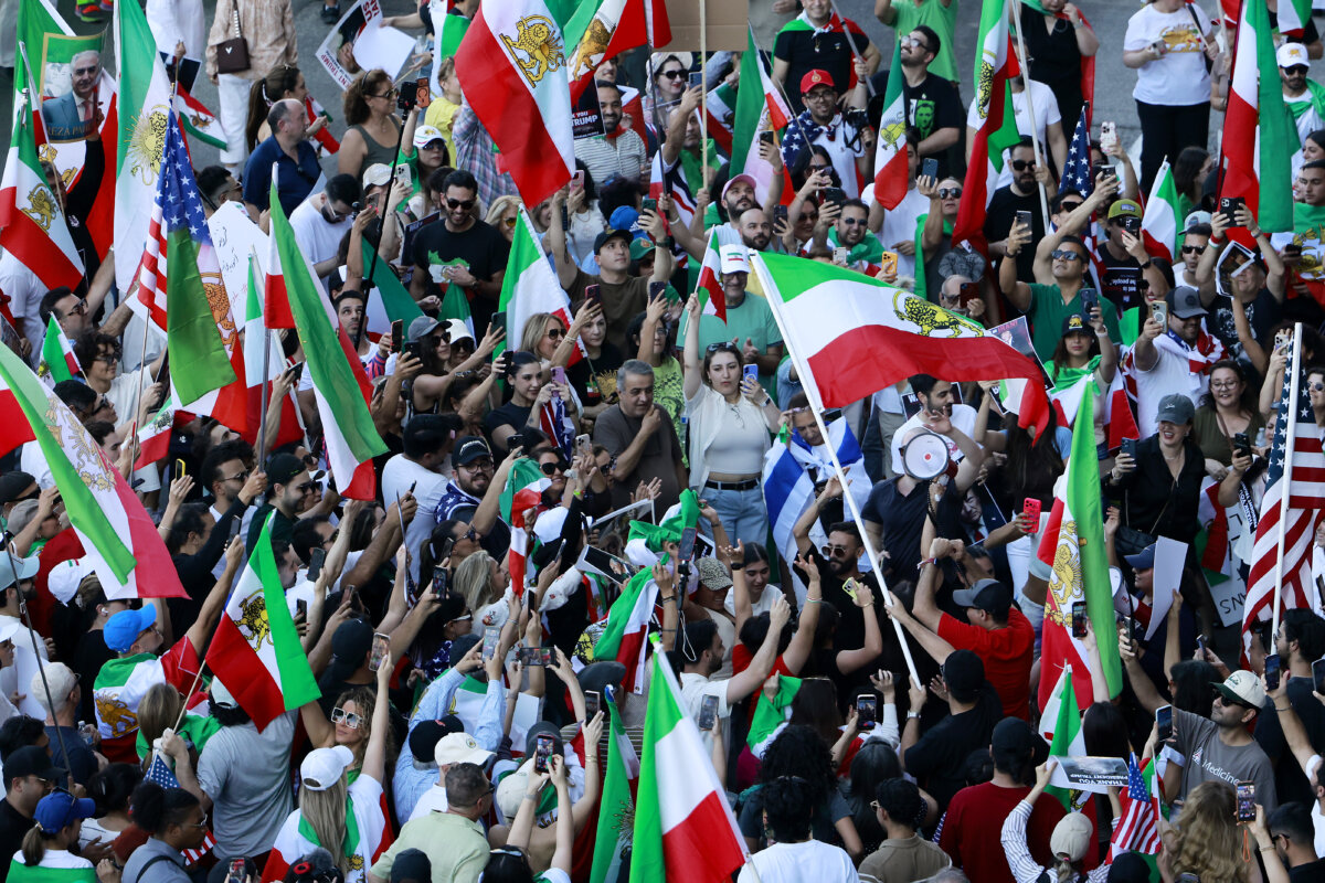 Members of the Iranian community and supporters celebrate in Los Angeles on Feb. 28, 2026. (Mario Tama/Getty Images)