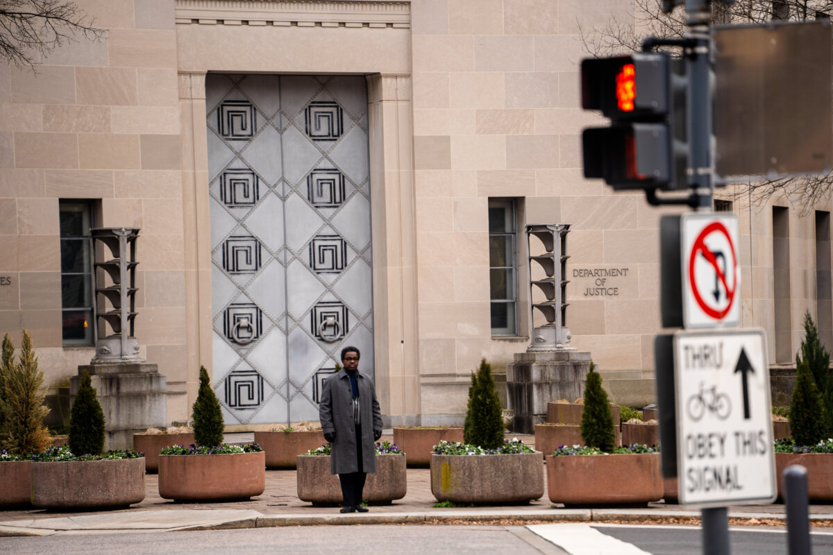 The U.S. Department of Justice in Washington on Jan. 6, 2026. (Madalina Kilroy/The Epoch Times)