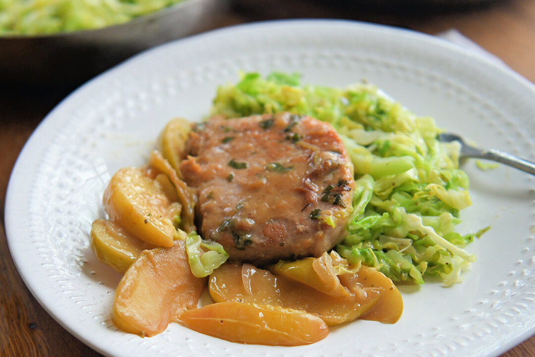 One-Pot Recipe Brings Together Pork Chops, Apples, and Warm Cabbage Slaw