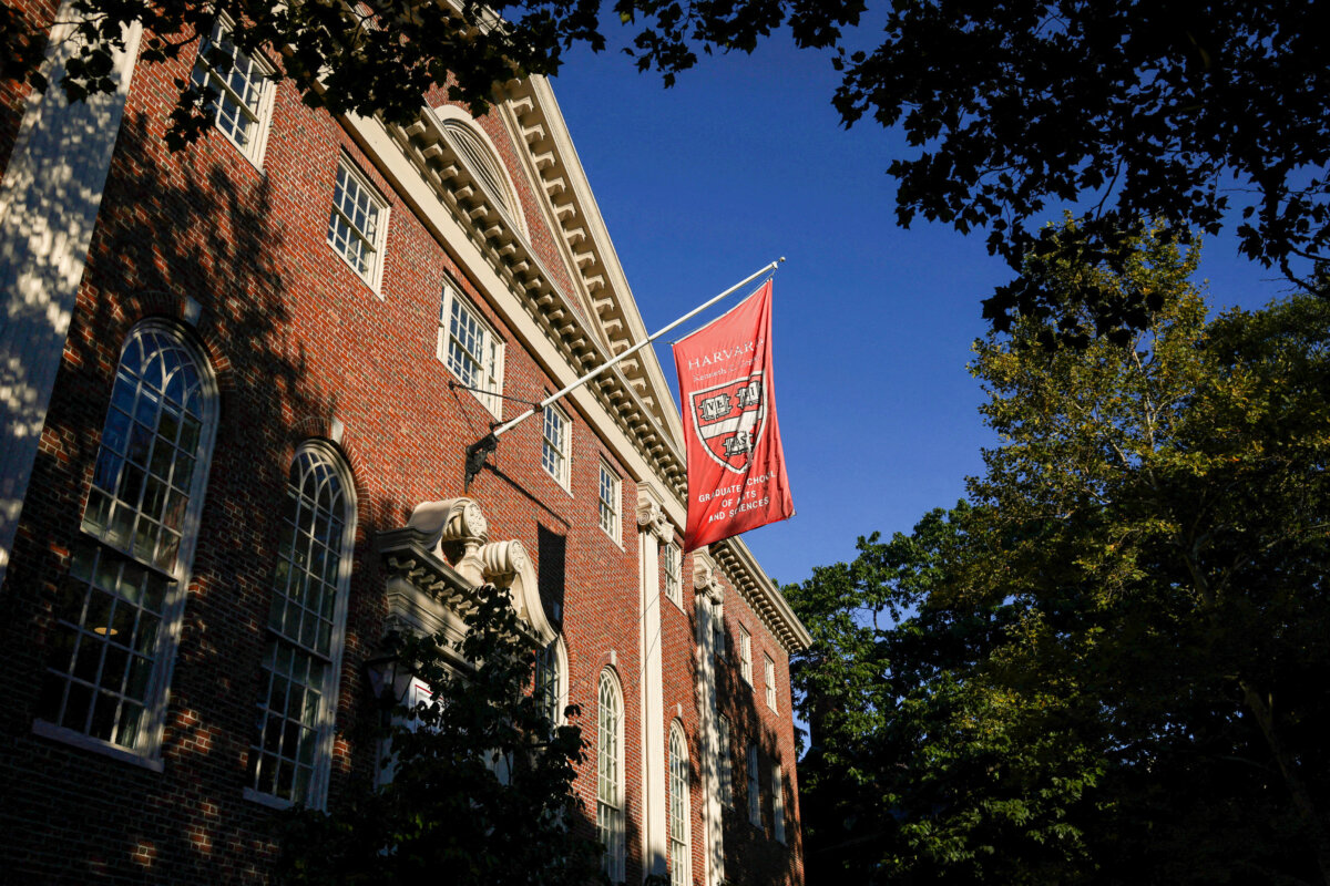 A flag hangs on campus at Harvard University in Cambridge, Mass., on Sept. 4, 2025. (Shannon Stapleton/Reuters)