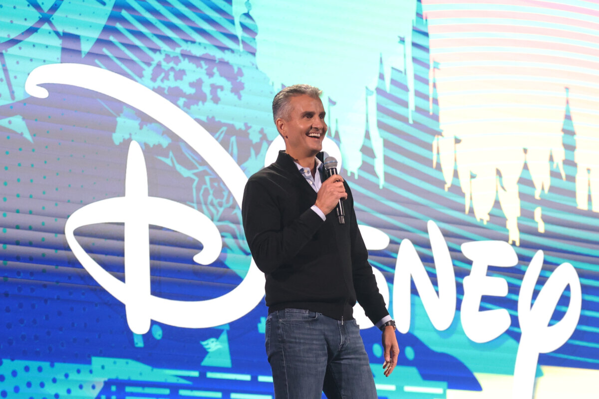 Josh D'Amaro speaks at the D23 Brazil: A Disney Experience, at Transamerica Expo Center in Sao Paulo, on Nov. 9, 2024. (Ricardo Moreira/Getty Images for Disney)