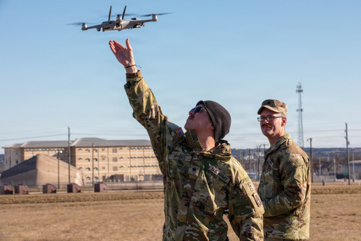 Florida Army National Guardsmen launch a Teal 2 small unmanned aircraft system during training at Fort Hood, Texas, on Jan. 10, 2026. (Pfc. Azavyon McFarland/U.S. Army via DVIDS)