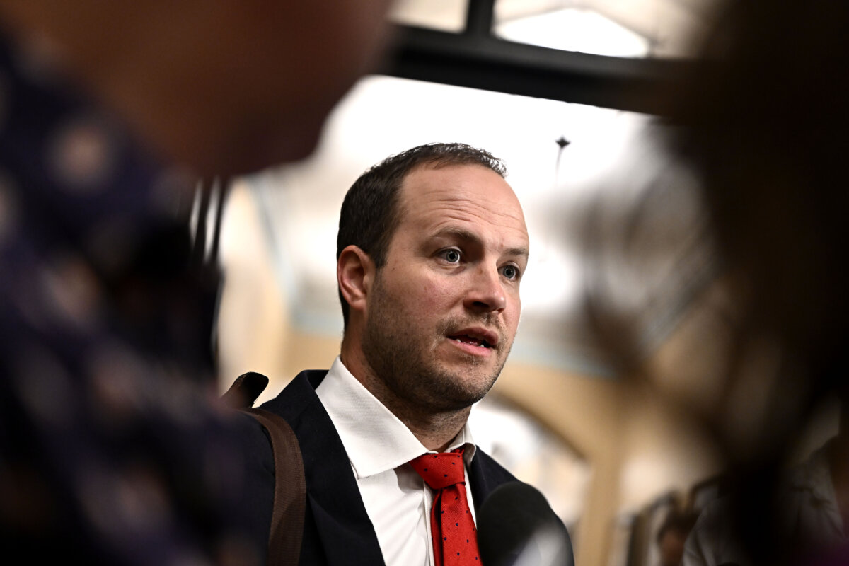 Liberal MP Nathaniel Erskine-Smith takes questions from reporters as he arrives for a meeting of the Liberal caucus, on Parliament Hill in Ottawa, on June 5, 2024. (The Canadian Press/Justin Tang)