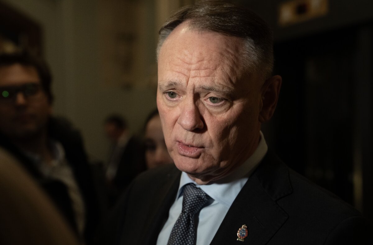 National Defence Minister David McGuinty speaks with media before attending cabinet meeting on Parliament Hill in Ottawa on Feb 3, 2026. (The Canadian Press/Adrian Wyld)