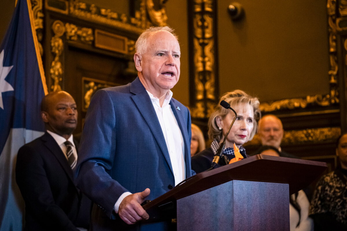 Minnesota Gov. Tim Walz speaks during a press conference at the State Capitol building in St. Paul, Minn., on Feb. 3, 2026. (Stephen Maturen/Getty Images)