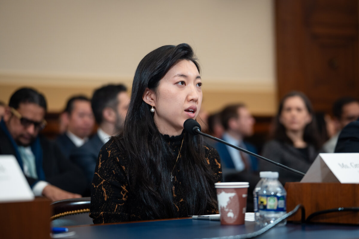 Grace Jin Drexel testifying before Congress about her imprisoned father Pastor Ezra Jin of Zion Church in China