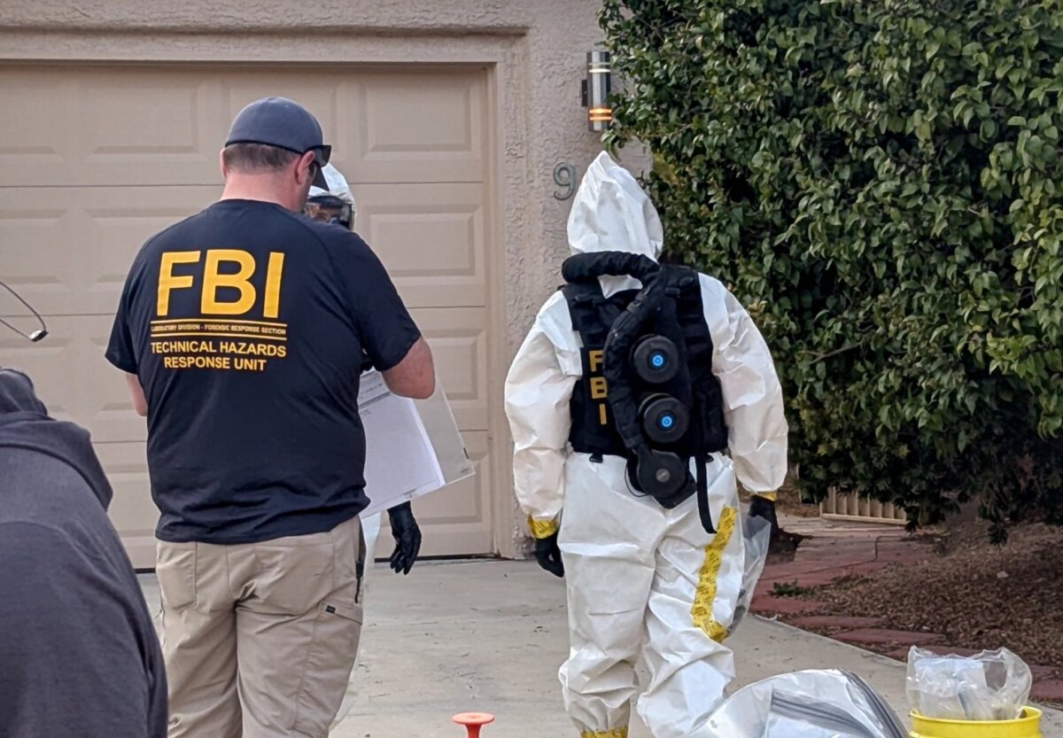 Hazardous materials teams collected more than 1,000 samples of biological materials from refrigerators and a freezer in a garage at a house in northeast Las Vegas on Jan. 31, 2026. (FBI)