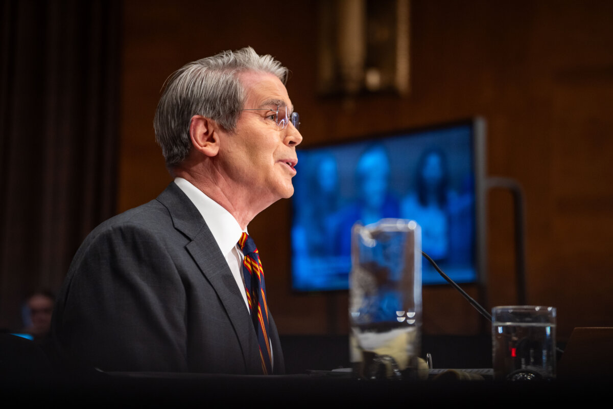 Treasury Secretary Scott Bessent testifies before the Senate Committee on Banking, Housing, and Urban Affairs on Capitol Hill in Washington on Feb. 5, 2026. (Madalina Kilroy/The Epoch Times)