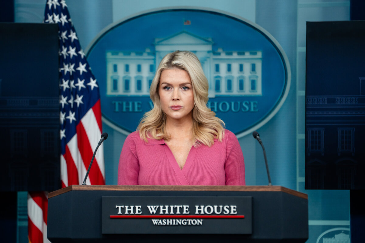White House press secretary Karoline Leavitt speaks during a press briefing at the White House on Feb. 5, 2026. (Madalina Kilroy/The Epoch Times)