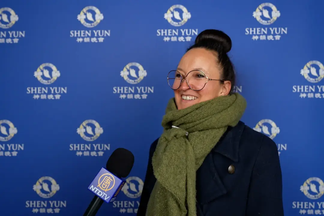 For Astrid Vautrin, leather goods designer, Shen Yun is “magical,” in Strasbourg, Feb. 4, 2026. (NTD)