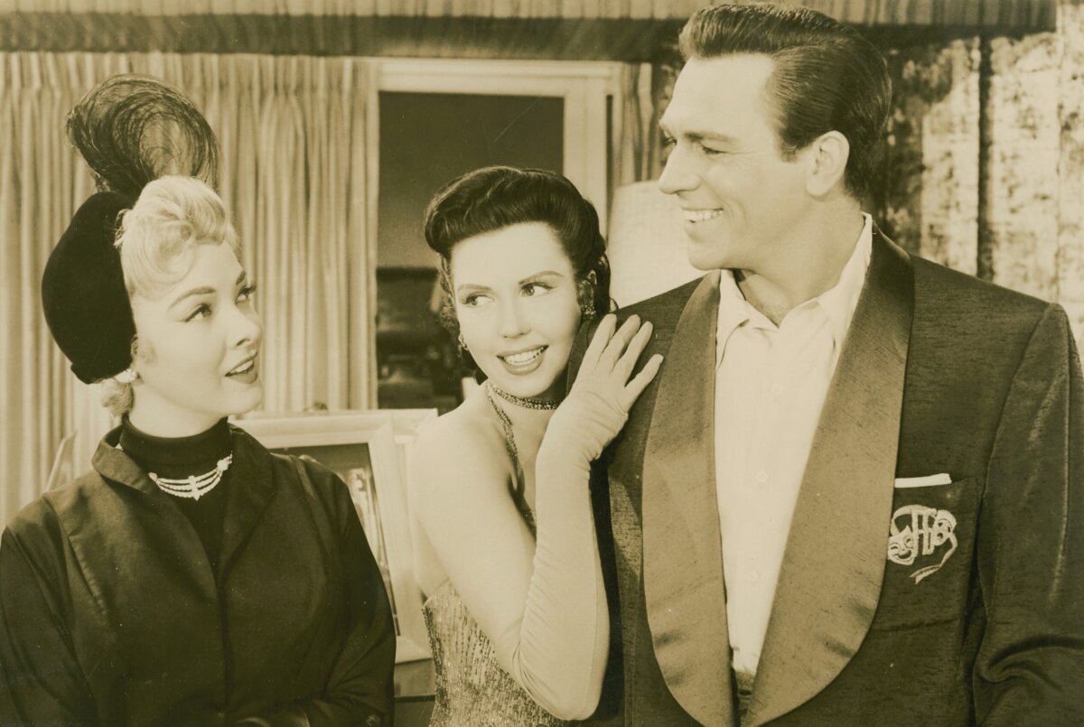 (L –R) Kathryn Grayson, Ann Miller, and Howard Keel starred in the 1953 film version of “Kiss Me Kate.” Cole Porter wrote the music for the 1948 stage musical, which was likely the summit of his career. (MGM/MovieStillDb)