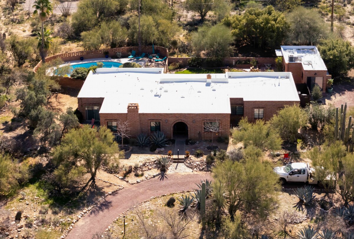 An aerial view shows the home of Nancy Guthrie in Tucson, Arizona, on Feb. 7, 2026. (Rebecca Noble/Getty Images)