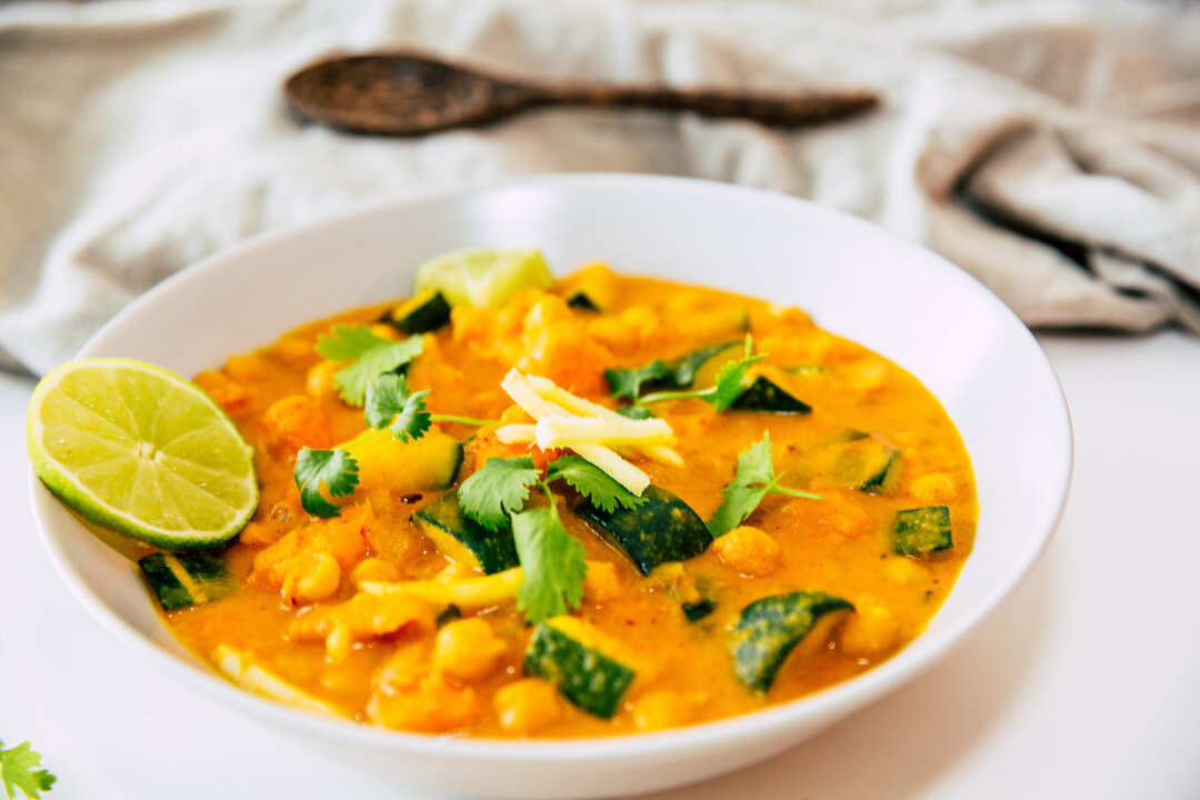 Vegetarian Chickpea, Coconut, and Herb Anti-Inflammatory Yellow Curry in Under 30 Minutes 