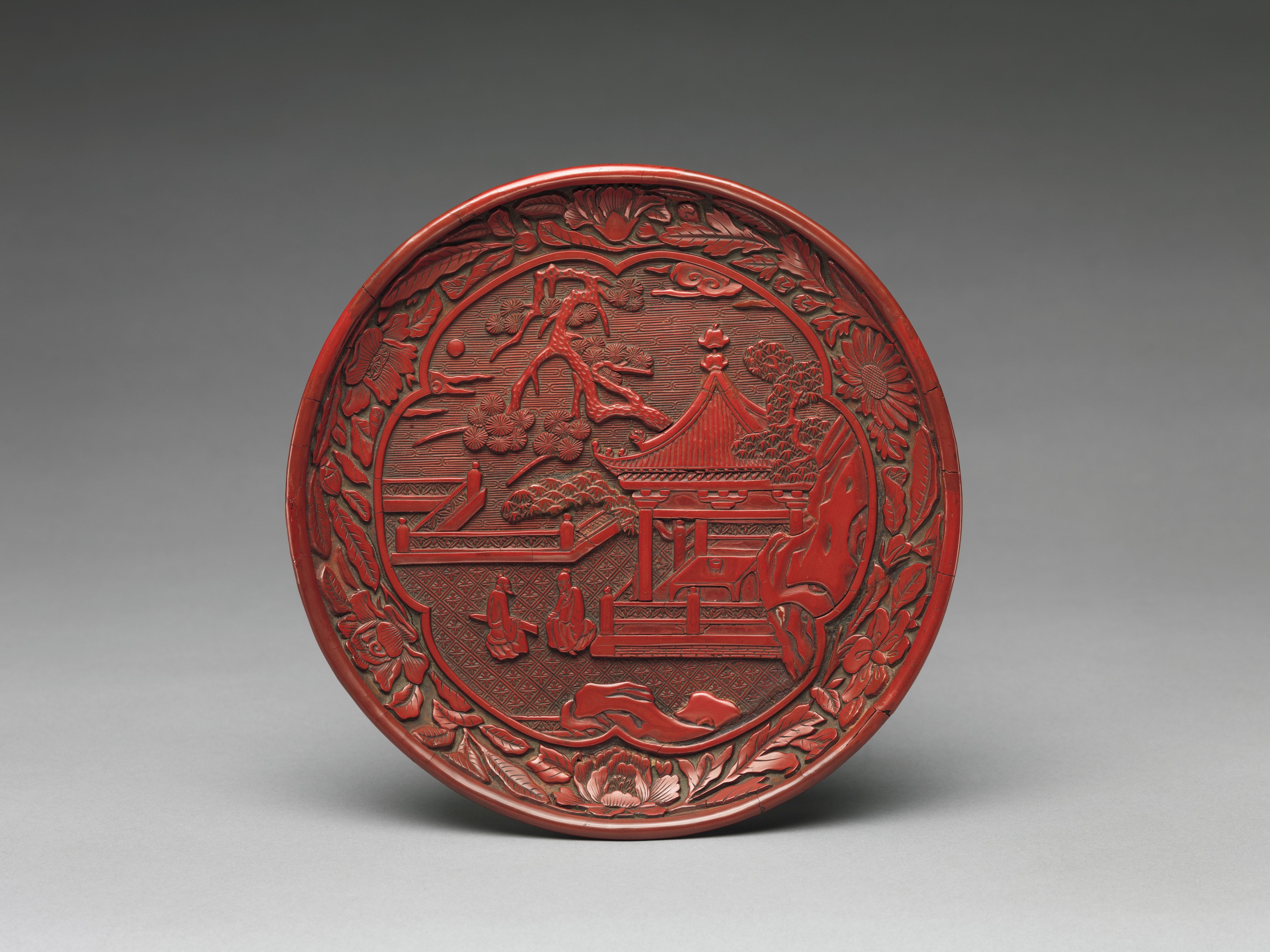 Ming Dynasty dish with garden scene, late 14th century, from China.