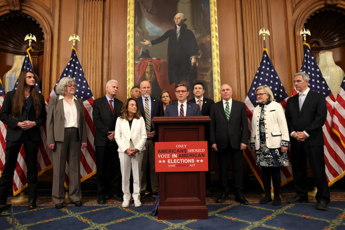 House Speaker Mike Johnson (R-La.) speaks during a news conference at the U.S. Capitol in Washington on Feb. 11, 2026. (Michael M. Santiago/Getty Images)