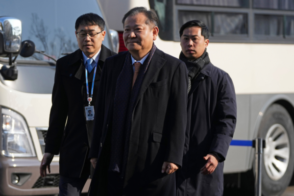 South Korean former Interior and Safety Minister Lee Sang-min (C) arrives at the Constitutional Court in Seoul, South Korea, on Feb. 11, 2025. (Lee Jin-man/AP Photo)